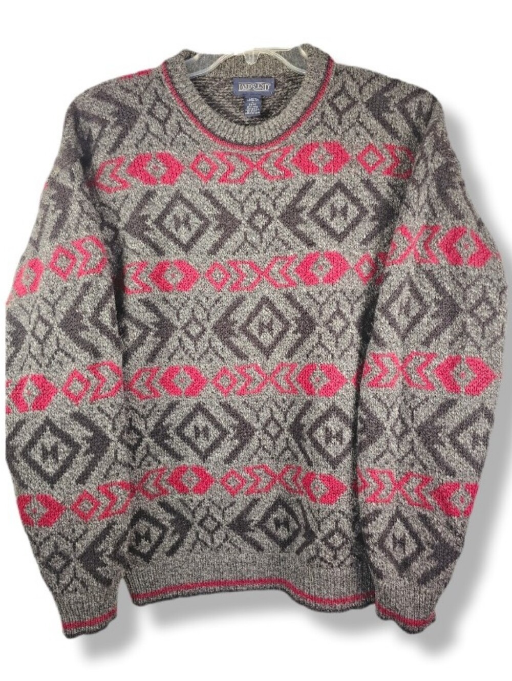 Vintage 90s Lands End Mens M Geometric Nordic Southwestern Sweater Made in USA